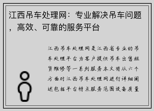 江西吊车处理网：专业解决吊车问题，高效、可靠的服务平台