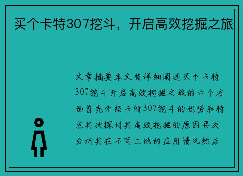 买个卡特307挖斗，开启高效挖掘之旅