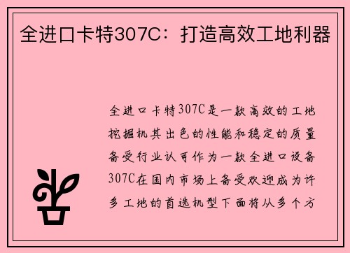 全进口卡特307C：打造高效工地利器